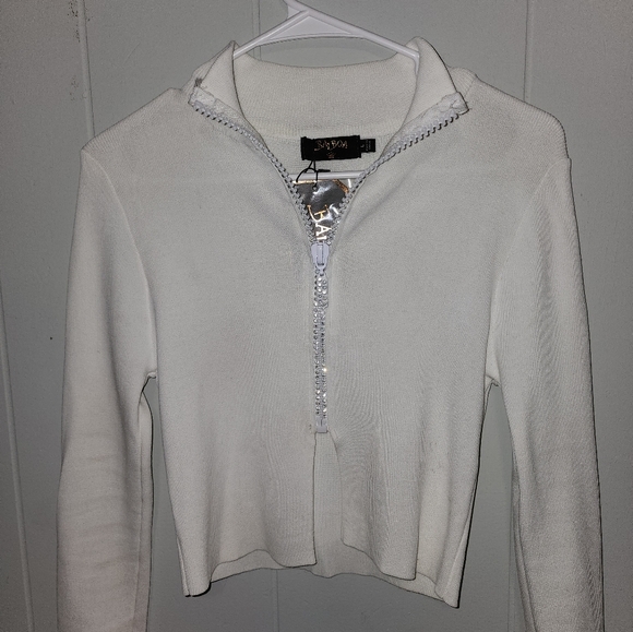 NWT Dolls Kill , Sexy , Sparkly White Long Sleeved Zip Up Popped Collar … - Picture 8 of 14